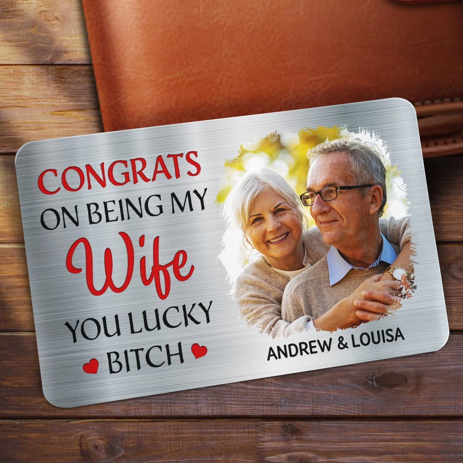 Custom Photo Congrats On Being My Husband - Anniversary Gift For Spouse, Lover, Couple - Personalized Aluminum Wallet Card - Image 2