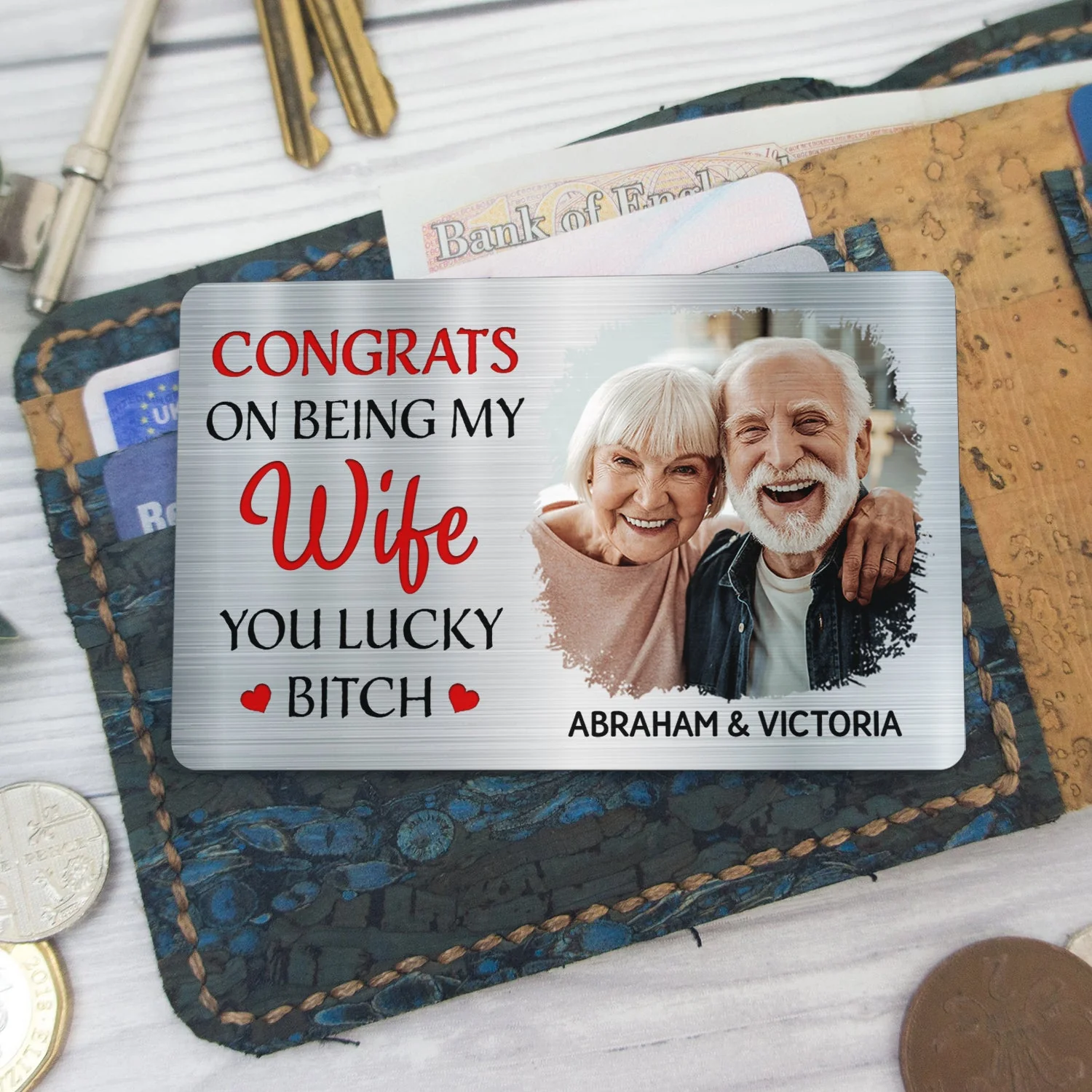 Custom Photo Congrats On Being My Husband - Anniversary Gift For Spouse, Lover, Couple - Personalized Aluminum Wallet Card - Image 5