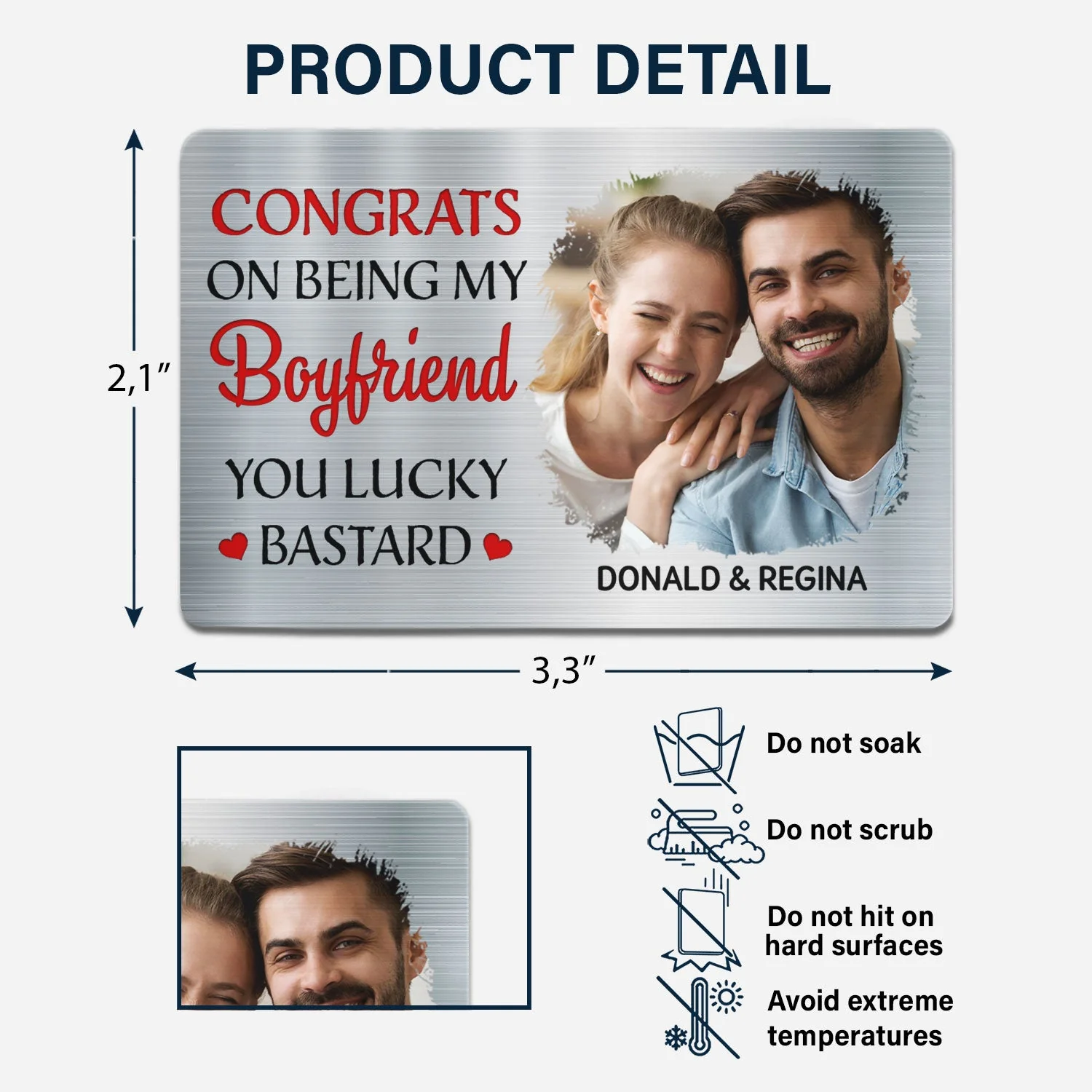 Custom Photo Congrats On Being My Husband - Anniversary Gift For Spouse, Lover, Couple - Personalized Aluminum Wallet Card - Image 6
