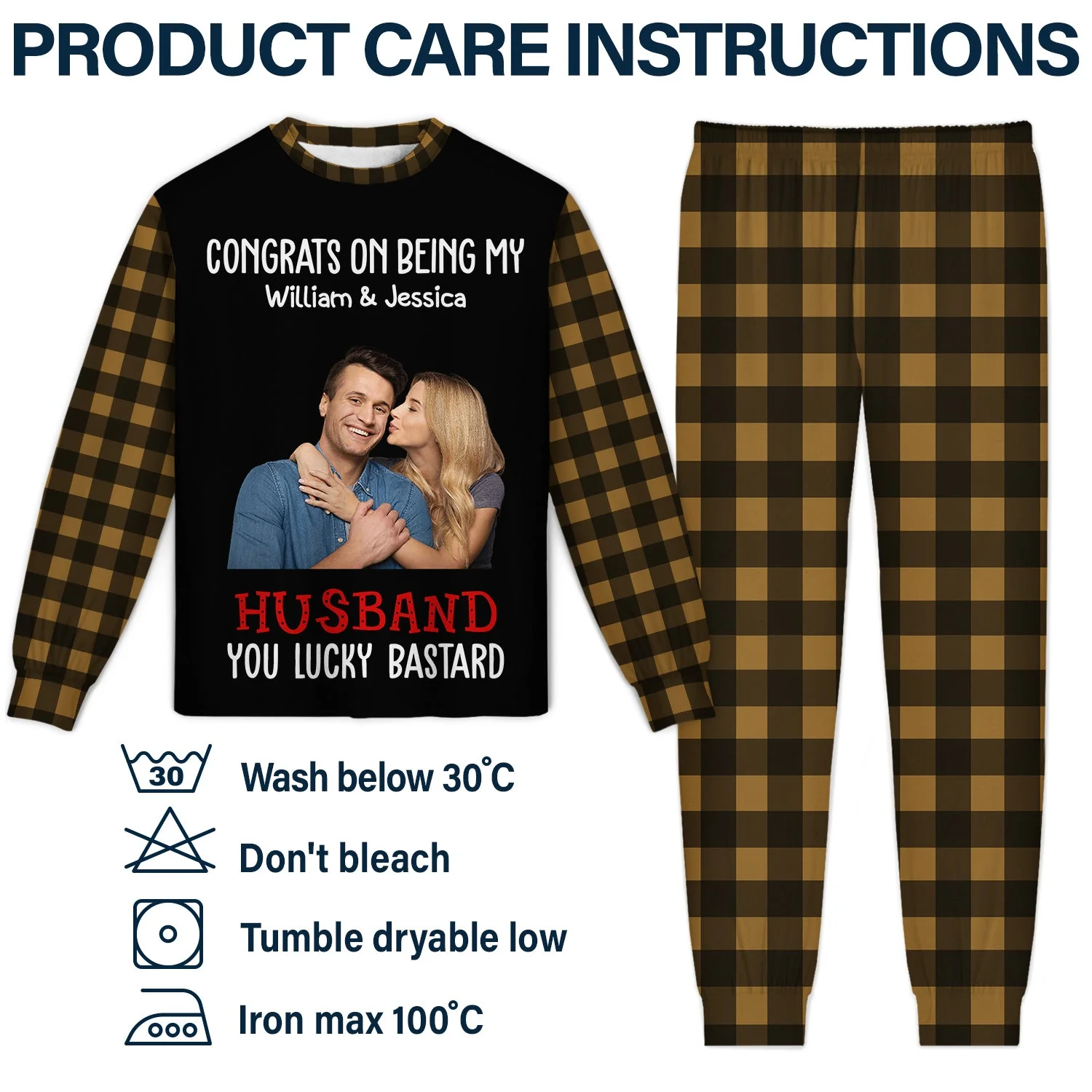 Custom Photo Congrats On Being My Husband - Gift For Couples, Family - Personalized Unisex Pajamas Set - Image 5