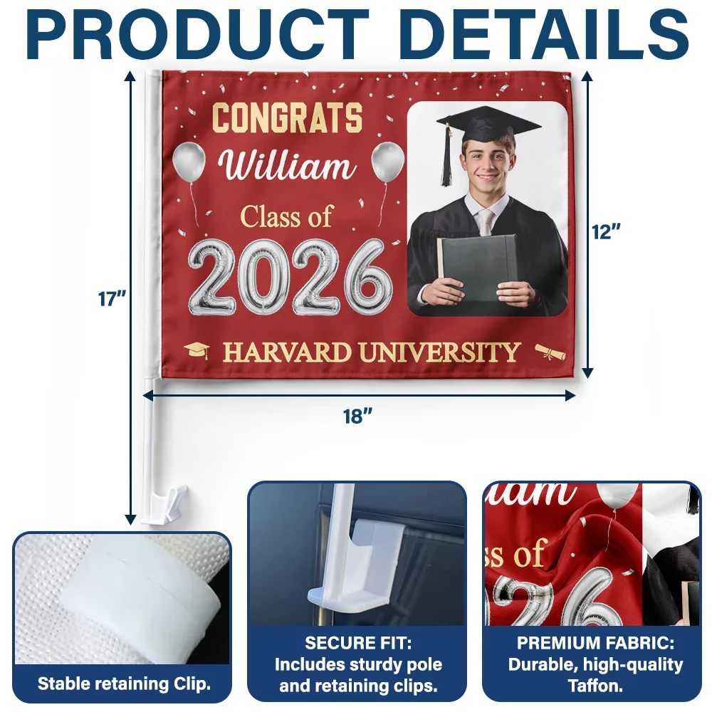 Custom Photo Congrats Proud Graduation Of The Class - Personalized Car Flag - Image 6
