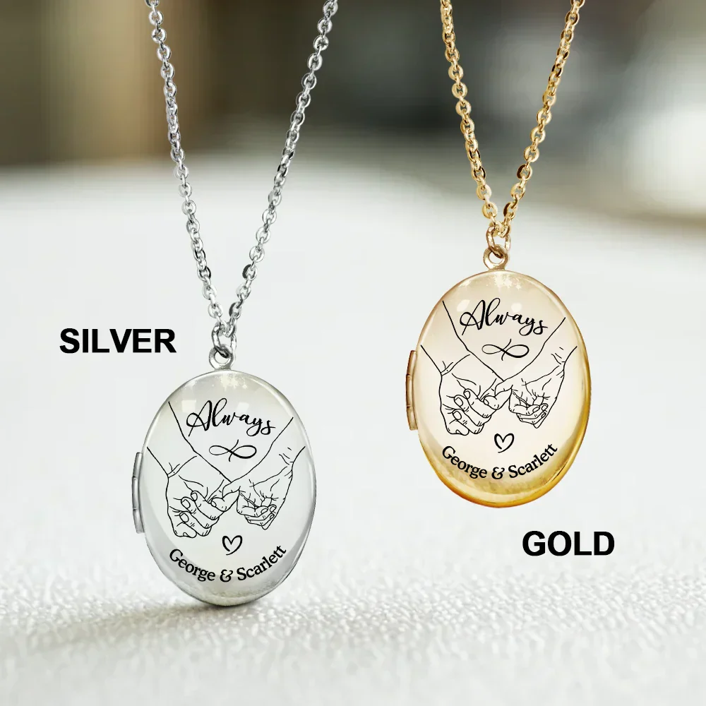 Custom Photo Couple Always Holding Hands - Personalized Locket Necklace - Image 3