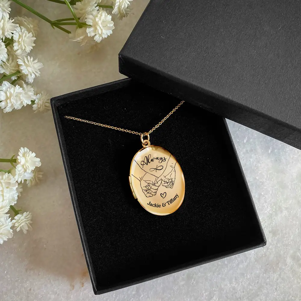 Custom Photo Couple Always Holding Hands - Personalized Locket Necklace - Image 5