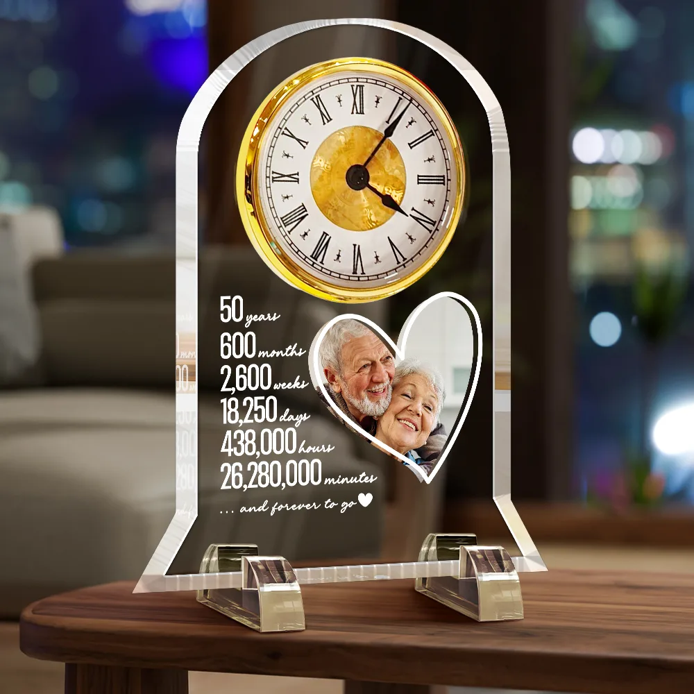 Custom Photo Couple Anniversary Counting Time Years Months Weeks - Personalized Acrylic Desk Clock - Image 3