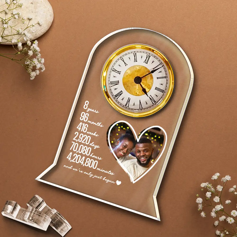 Custom Photo Couple Anniversary Counting Time Years Months Weeks - Personalized Acrylic Desk Clock - Image 4