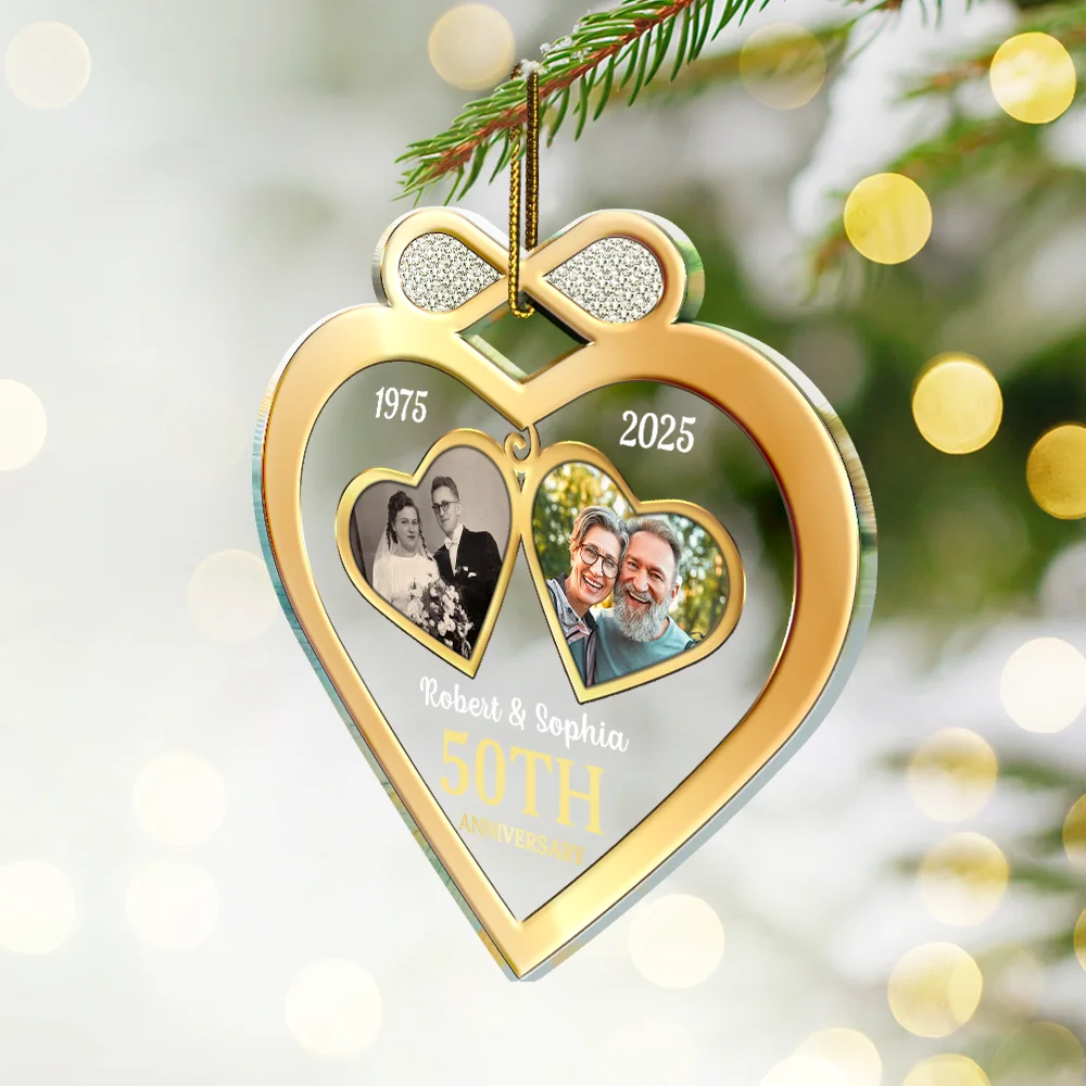 Custom Photo Couple Anniversary Past And Present - Personalized Custom Shaped Acrylic Ornament - Image 2