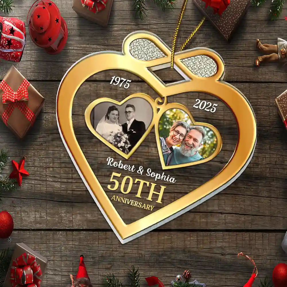 Custom Photo Couple Anniversary Past And Present - Personalized Custom Shaped Acrylic Ornament - Image 5