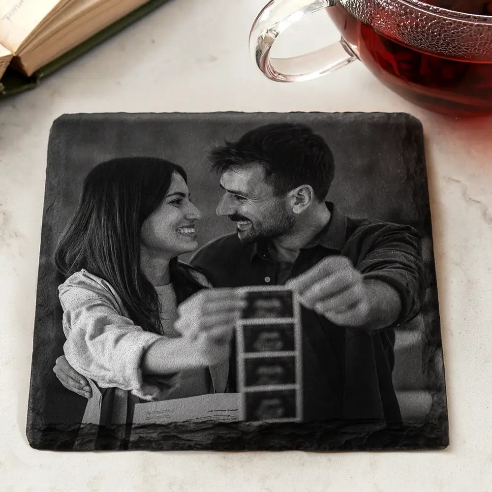 Custom Photo Couple Bestie Family Pet - Personalized Slate Coaster - Image 2