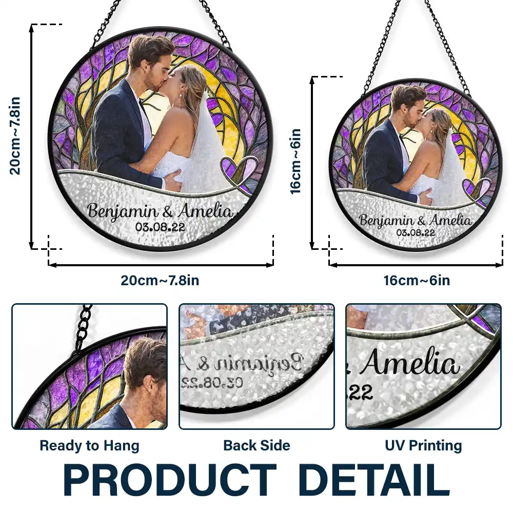 Custom Photo Couple Bride And Groom - Personalized Stained Glass Window Hanging Suncatcher - Image 4