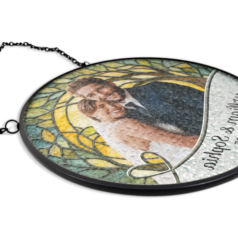 Custom Photo Couple Bride And Groom - Personalized Stained Glass Window Hanging Suncatcher - Image 6