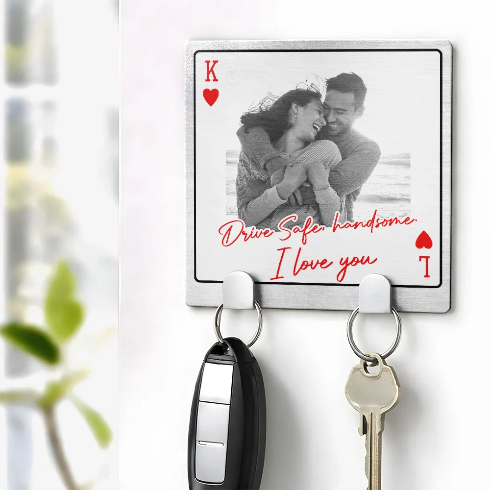 Custom Photo Couple Drive Safe Handsome Playing Card - Personalized Mini Key Hook - Image 4