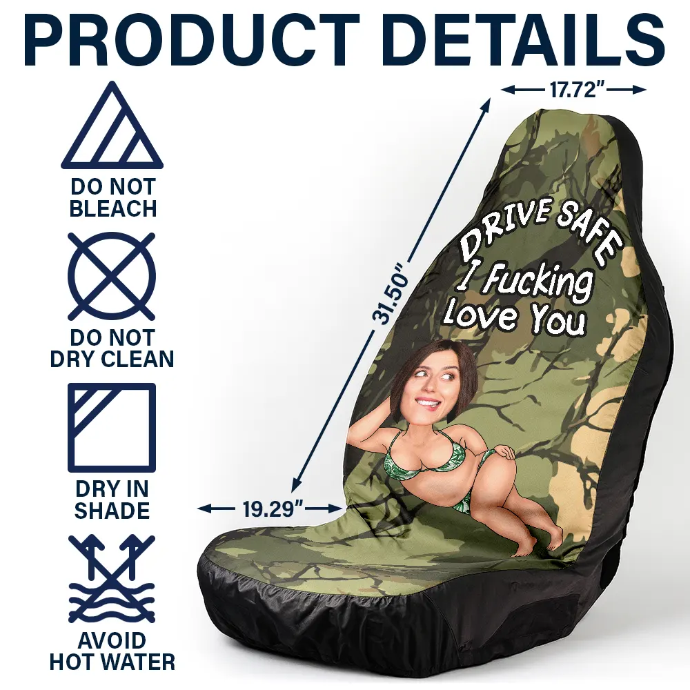 Custom Photo Couple Drive Safe I Freaking Love You - Personalized Car Seat Cover - Image 5