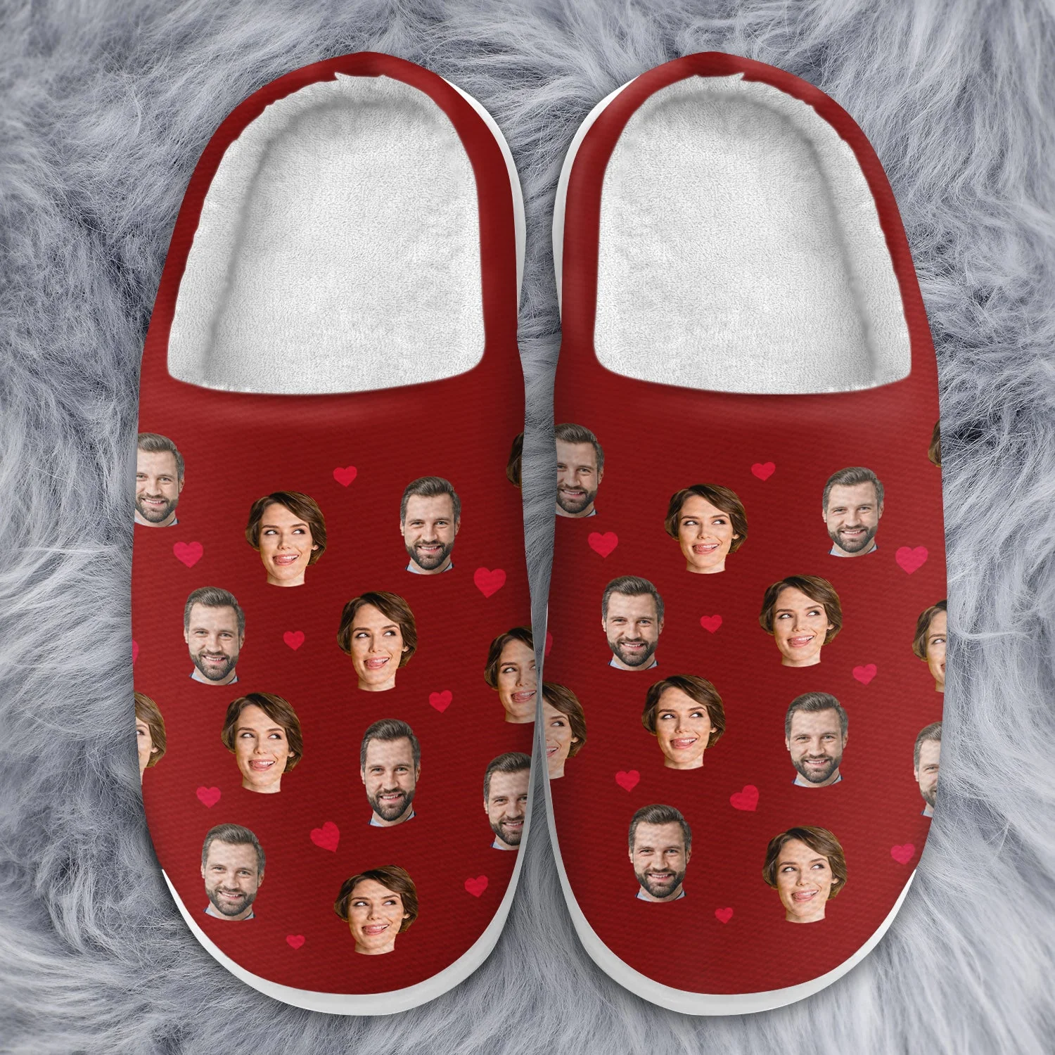 Custom Photo Couple Faces - Loving, Anniversary Gift For Couples, Spouse, Lover, Wife, Husband, Girlfriend, Boyfriend - Personalized Fluffy Slippers - Image 4