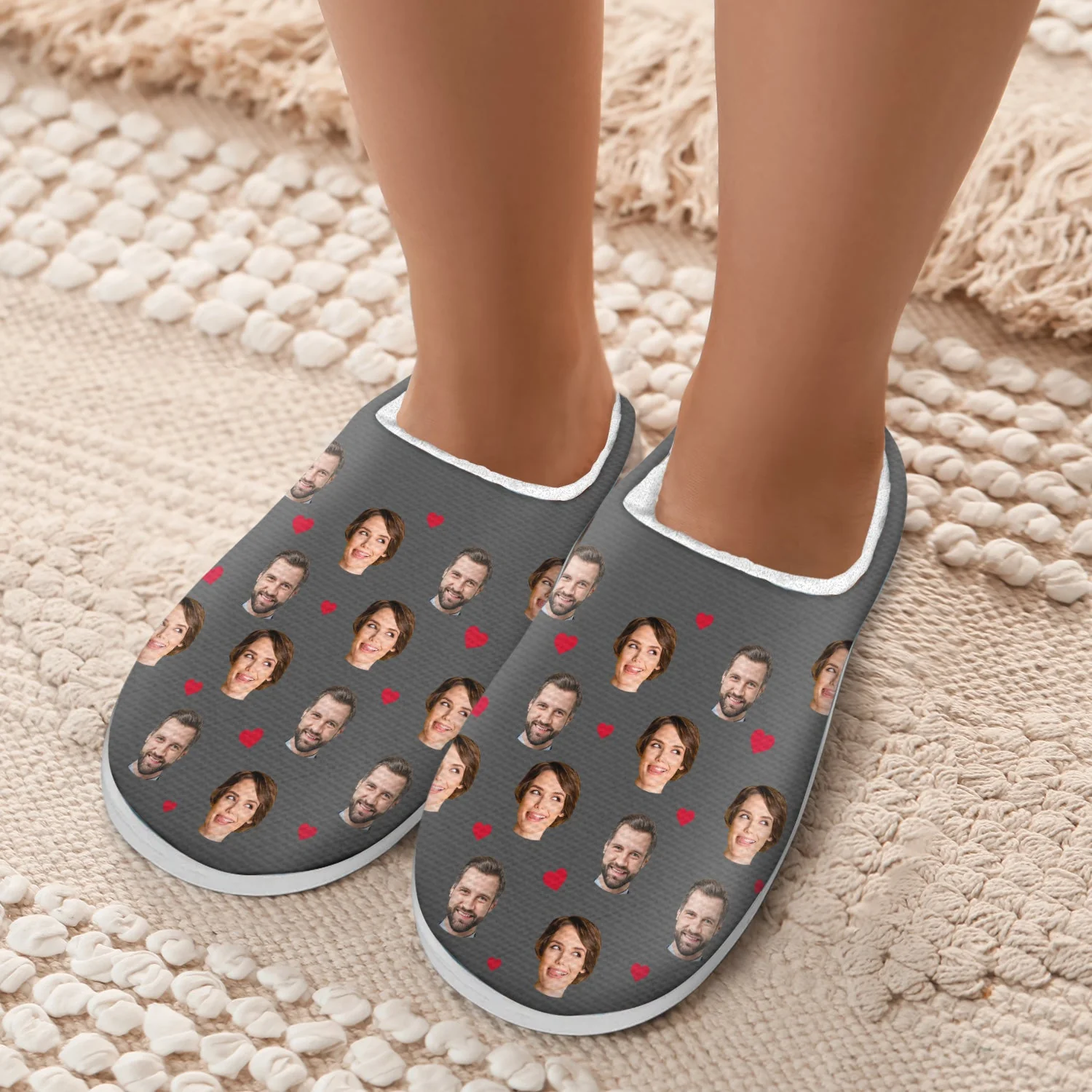 Custom Photo Couple Faces - Loving, Anniversary Gift For Couples, Spouse, Lover, Wife, Husband, Girlfriend, Boyfriend - Personalized Fluffy Slippers - Image 6