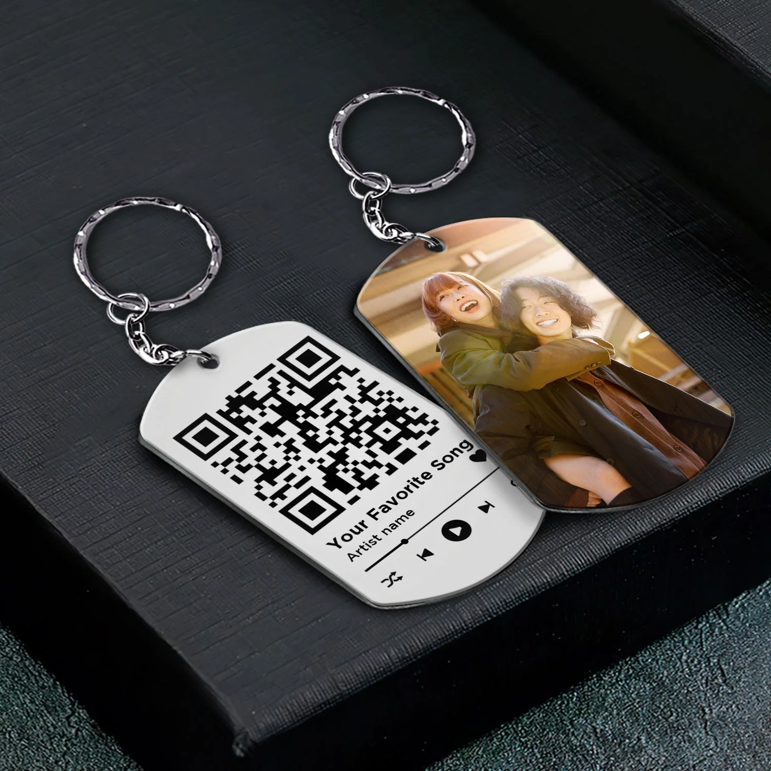 Custom Photo Couple Favorite Song - Gift For Couples - Personalized Aluminum Keychain - Image 3