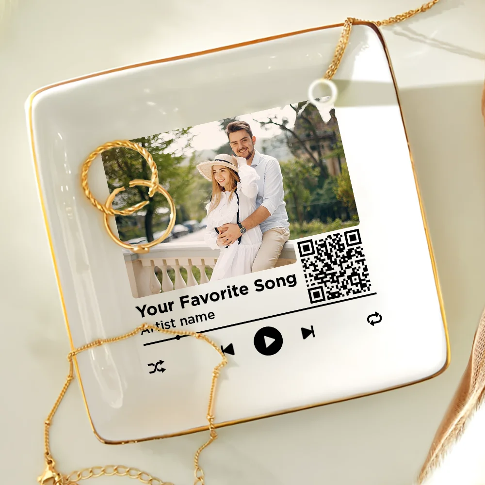Custom Photo Couple Favorite Song QR Code - Personalized Ring Dish - Image 5