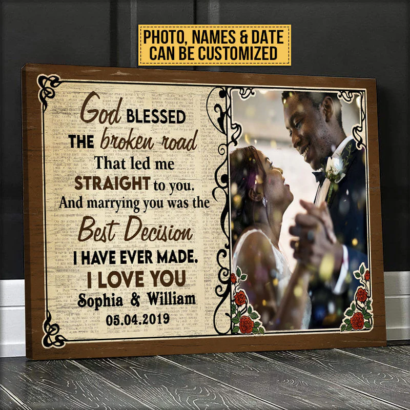 Custom Photo Couple Husband Wife God Blessed The Broken Road Photo Gift Custom Canvas, Wedding Gift, Anniversary, Wall Pictures, Wall Art, Wall Decor - Image 3