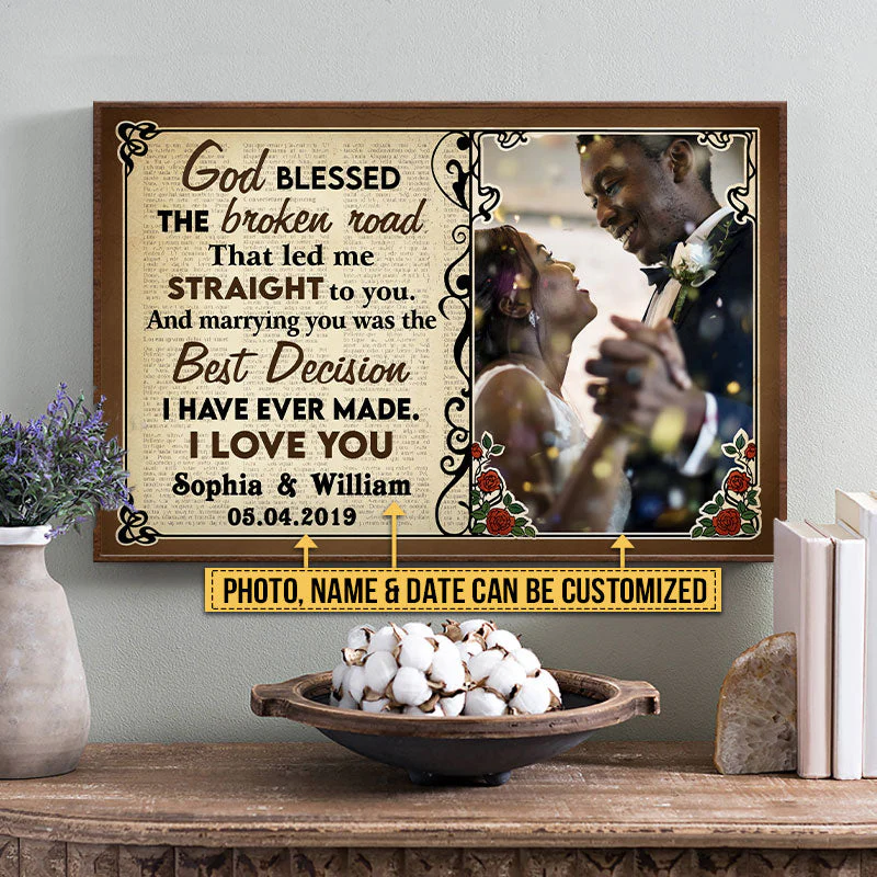 Custom Photo Couple Husband Wife God Blessed The Broken Road Photo Gift Custom Poster, Wedding Gift, Anniversary, Wall Pictures, Wall Art, Wall Decor - Image 2