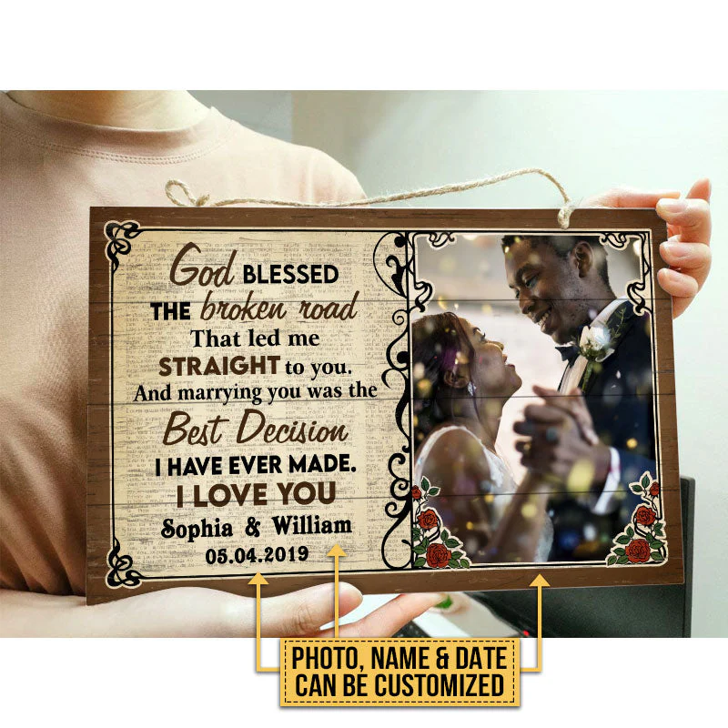 Custom Photo Couple Husband Wife God Blessed The Broken Road Photo Gift Custom Wood Rectangle Sign, Wedding Gift, Anniversary, Wall Pictures, Wall Art, Wall Decor - Image 3