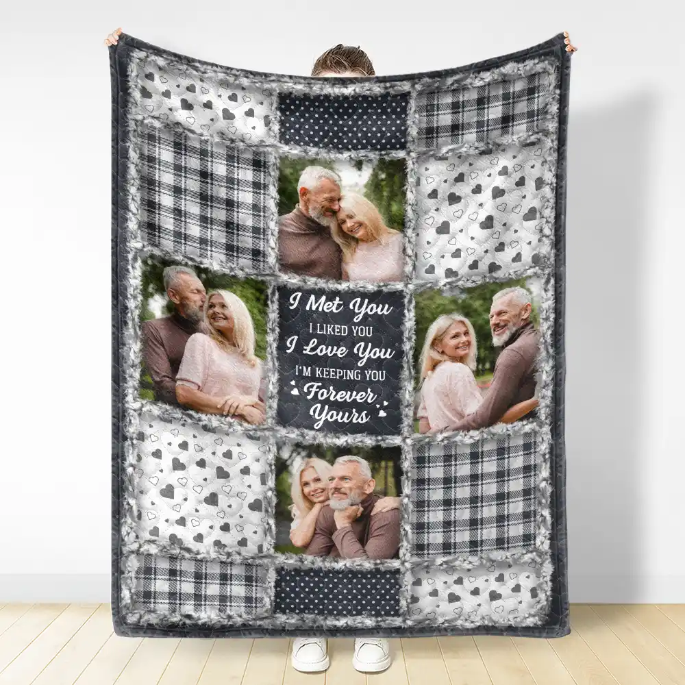 Custom Photo Couple I Met You I Liked You I Love You - Personalized Fleece Blanket, Sherpa Blanket - Image 3