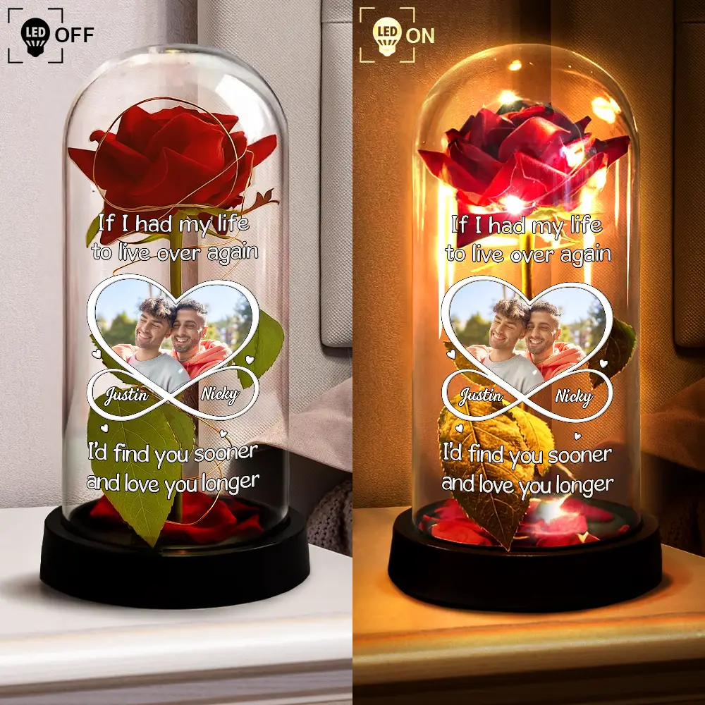Custom Photo Couple I'd Find You Sooner And Love You Longer - Personalized Everlasting Rose Dome Lamp - Image 4