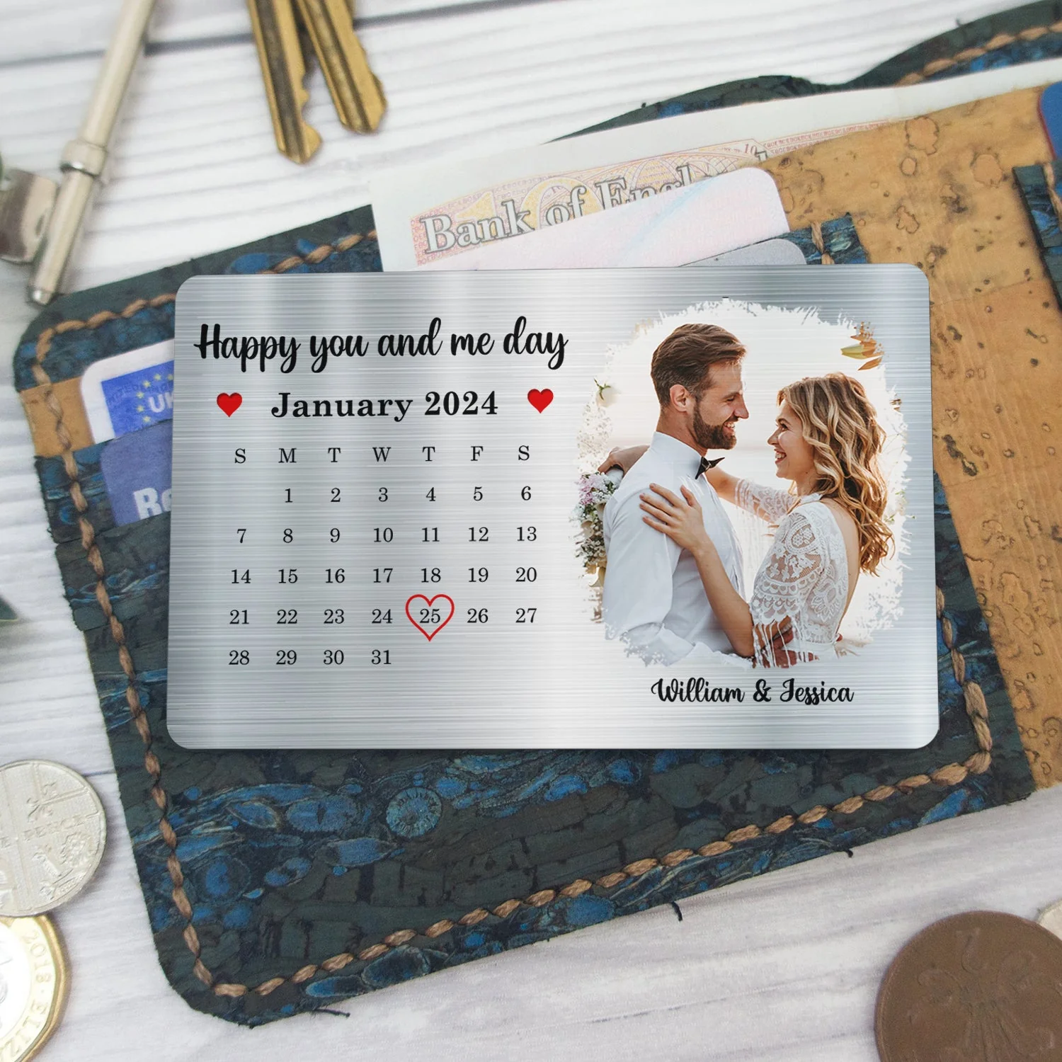 Custom Photo Couple It's You And Me Day - Gift For Couples - Personalized Aluminum Wallet Card - Image 5