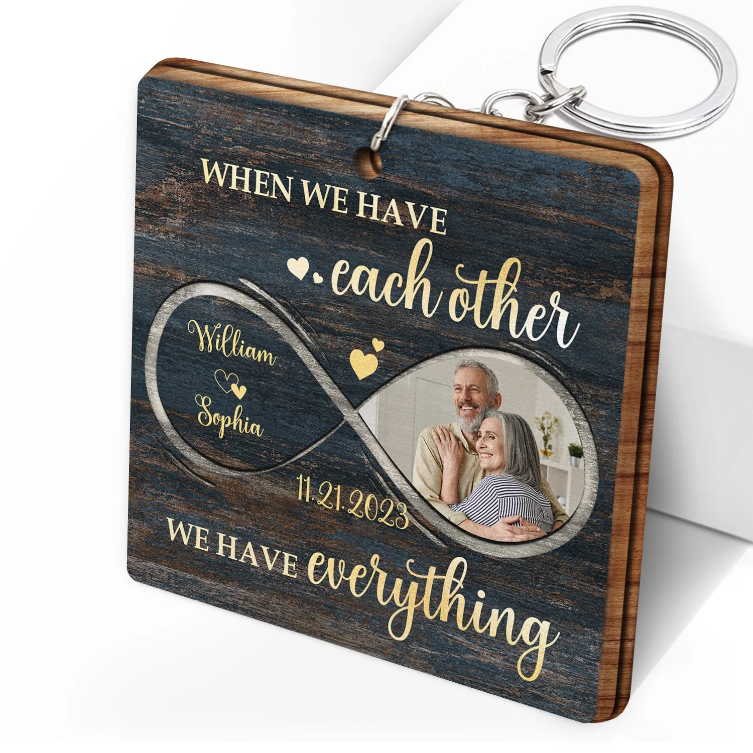 Custom Photo Couple My Heart Needed You - Anniversary Gift For Couples, Spouse, Lovers, Wife, Husband, Girlfriend, Boyfriend - Personalized Wooden Keychain - Image 2