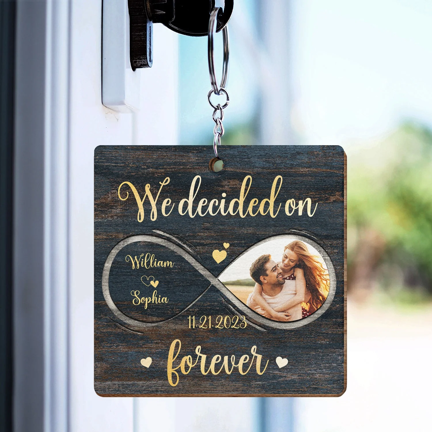 Custom Photo Couple My Heart Needed You - Anniversary Gift For Couples, Spouse, Lovers, Wife, Husband, Girlfriend, Boyfriend - Personalized Wooden Keychain - Image 3