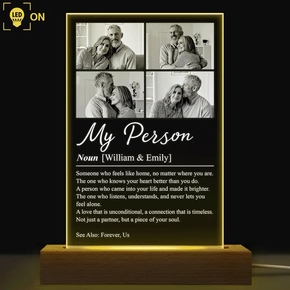 Custom Photo Couple My Person Definition - Personalized 3D Led Light Wooden Base - Image 2