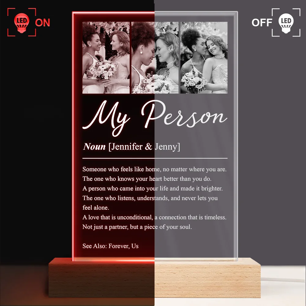 Custom Photo Couple My Person Definition - Personalized 3D Led Light Wooden Base - Image 3
