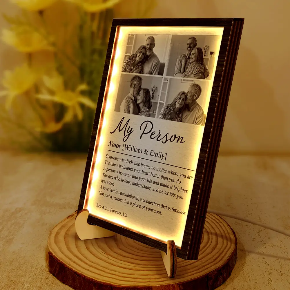 Custom Photo Couple My Person Definition - Personalized LED Light Wooden Plaque - Image 2