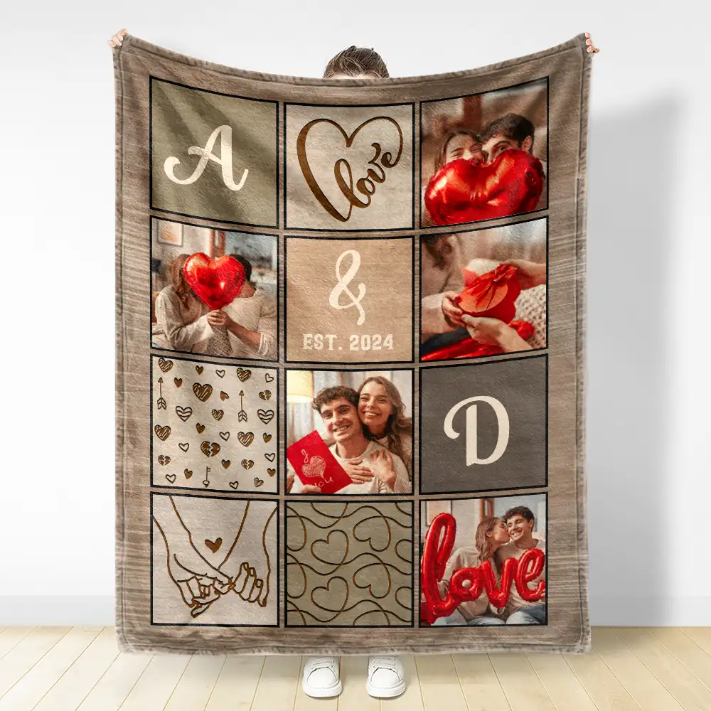 Custom Photo Couple Names Blanket - Personalized Fleece Blanket, Sherpa Blanket - Image 3