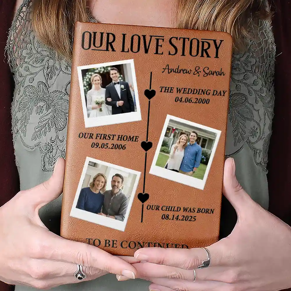 Custom Photo Couple Our Love Story To Be Continued - Personalized Leather Journal - Image 4
