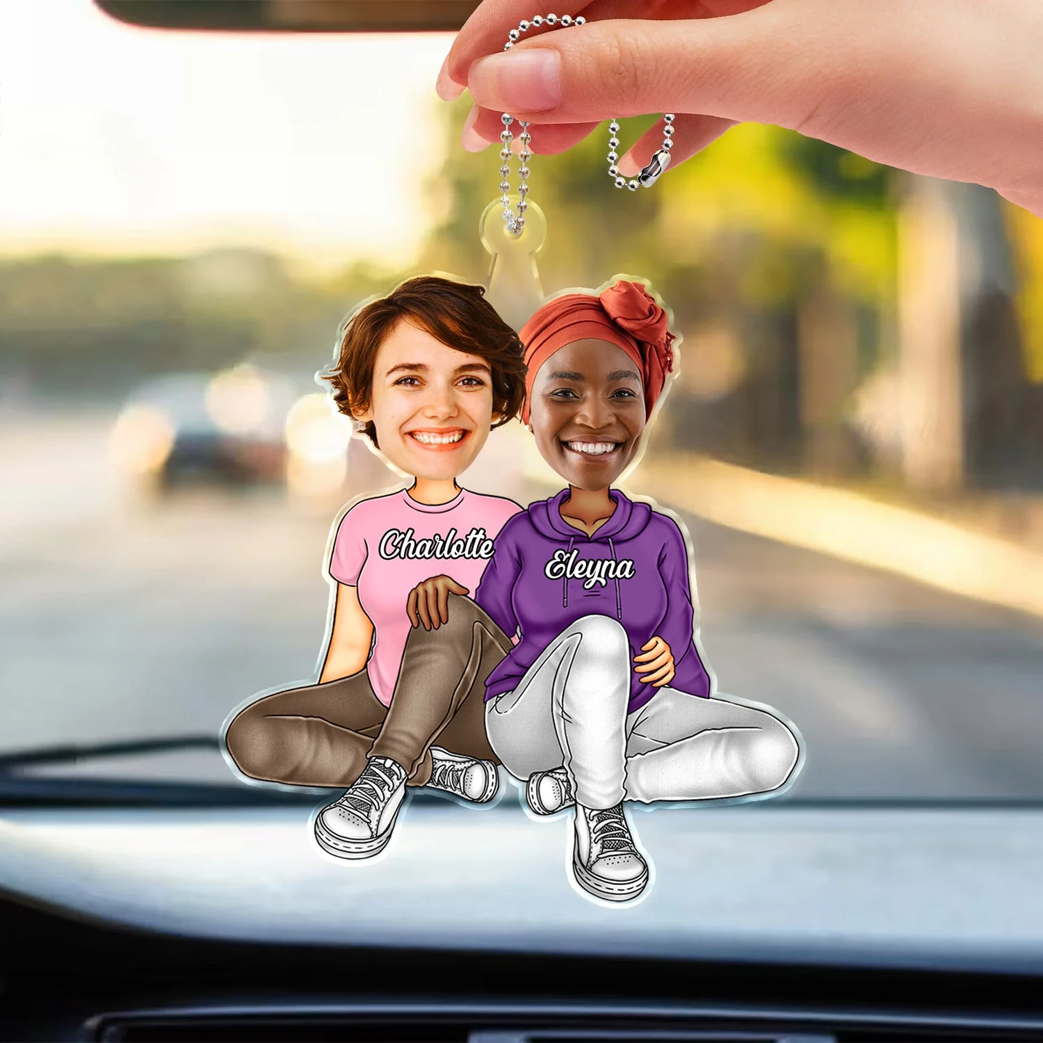 Custom Photo Couple Sitting Together - Anniversary Gift For Couples - Personalized Acrylic Car Hanger - Image 4