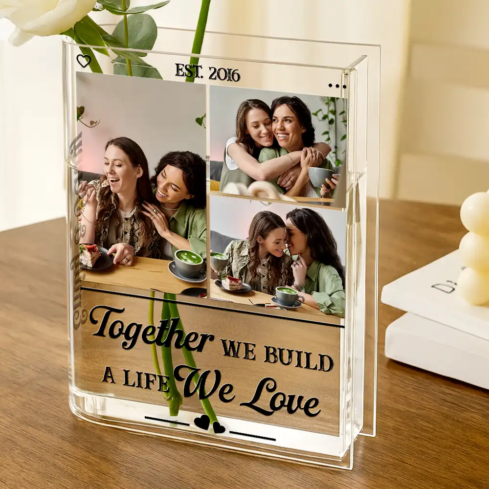Custom Photo Couple To Many More Chapters Together - Personalized Acrylic Book Vase - Image 4