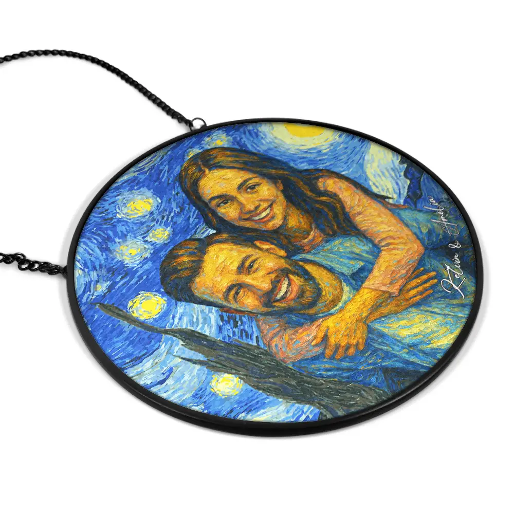 Custom Photo Couple Under The Starry Night - Personalized Stained Glass Window Hanging Suncatcher - Image 3