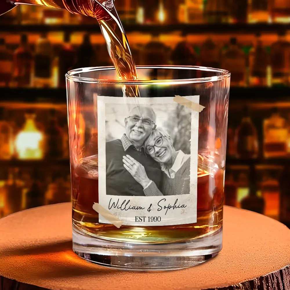 Custom Photo Couple Vintage Polaroid - Personalized Whiskey Glass - Image 4