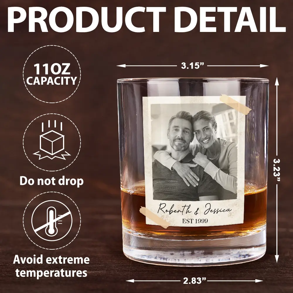 Custom Photo Couple Vintage Polaroid - Personalized Whiskey Glass - Image 5