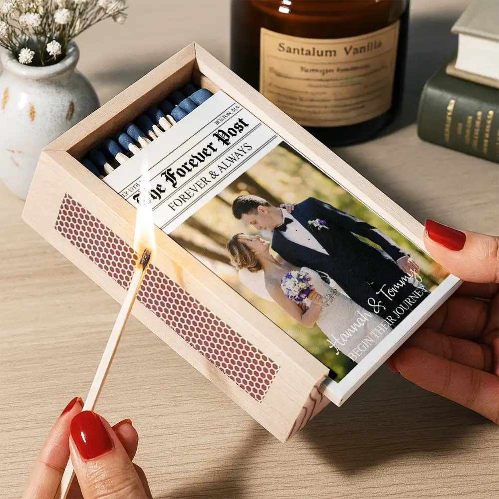 Custom Photo Couple Wedding Anniversary - Personalized Wooden Matchbox - Image 2