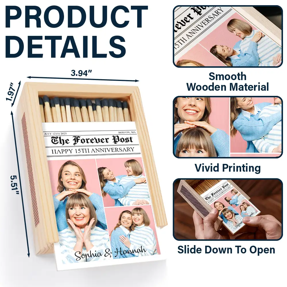 Custom Photo Couple Wedding Anniversary - Personalized Wooden Matchbox - Image 4