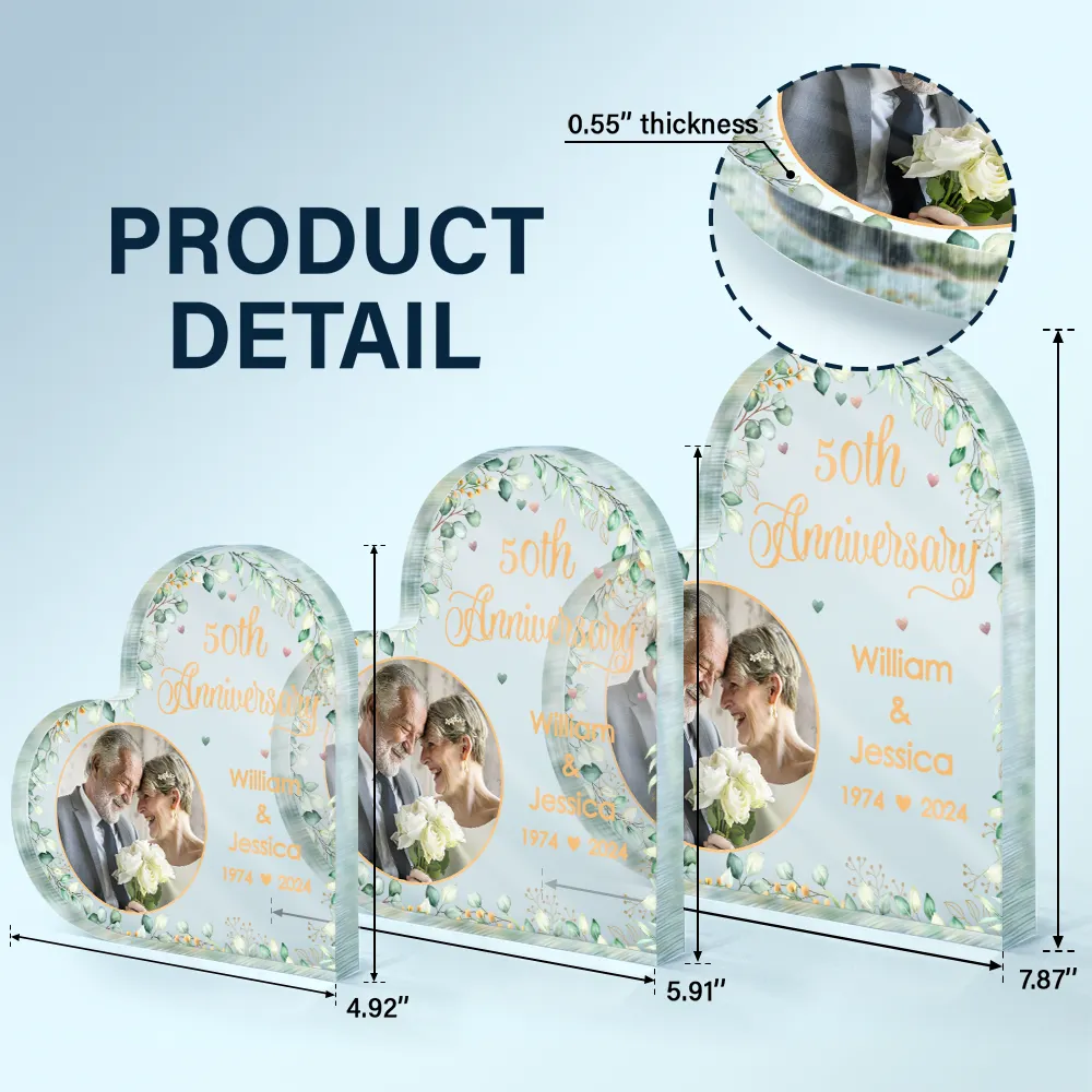 Custom Photo Couples Anniversary - Personalized Heart Shaped Acrylic Plaque - Image 5
