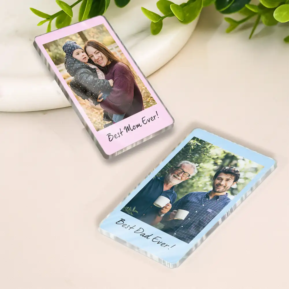 Custom Photo Couples Besties Family With Message - Personalized Acrylic Fridge Magnet - Image 3