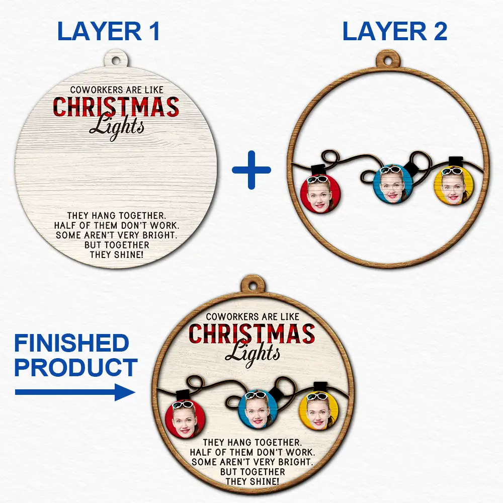 Custom Photo Coworkers Are Like Christmas Lights - Personalized 2-Layered Wooden Ornament - Image 7