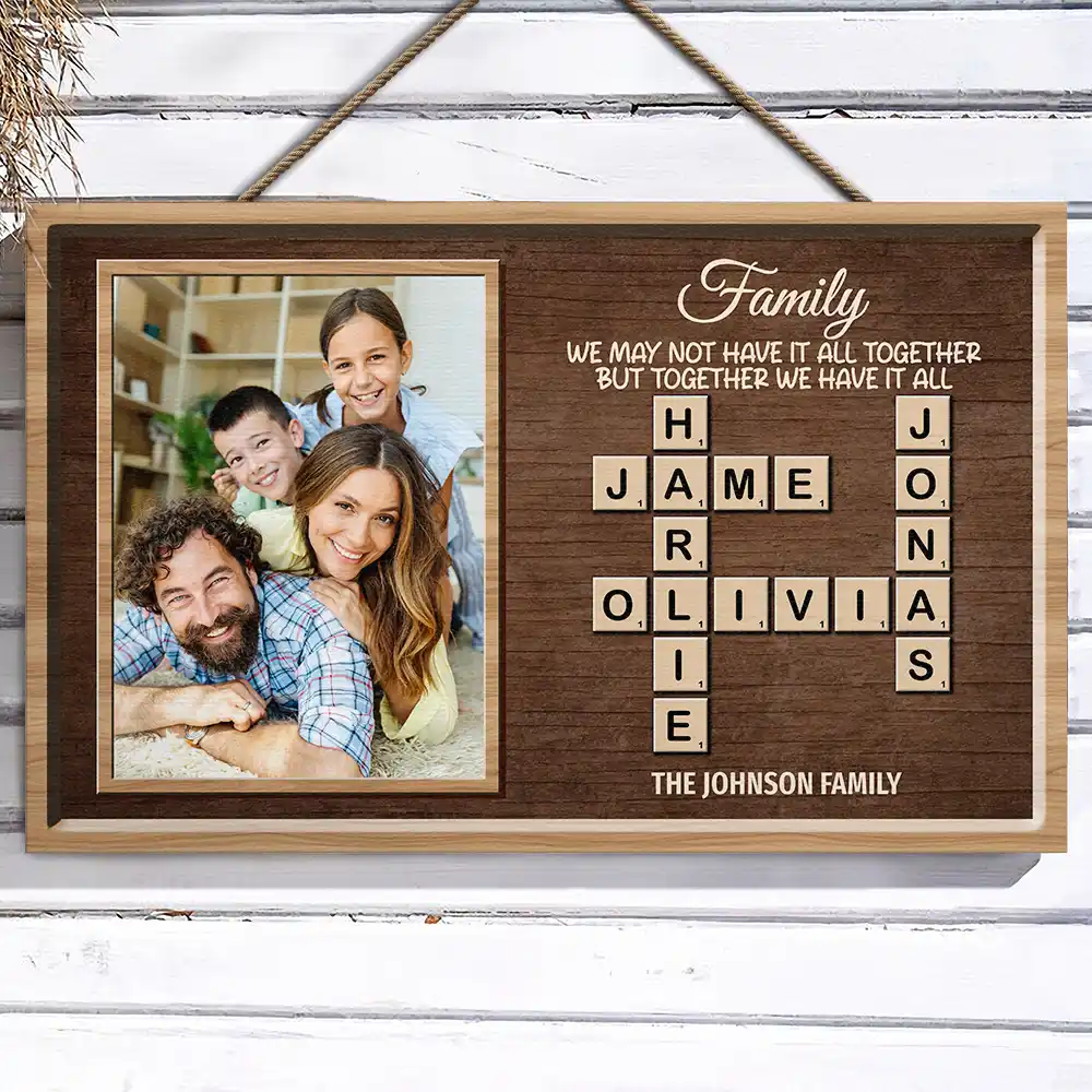 Custom Photo Crossword Family Life Begins And Love Never Ends - Personalized Wood Rectangle Sign - Image 4