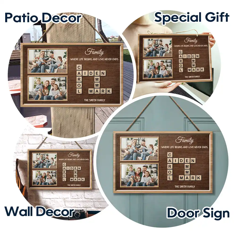 Custom Photo Crossword Family Life Begins And Love Never Ends - Personalized Wood Rectangle Sign - Image 7