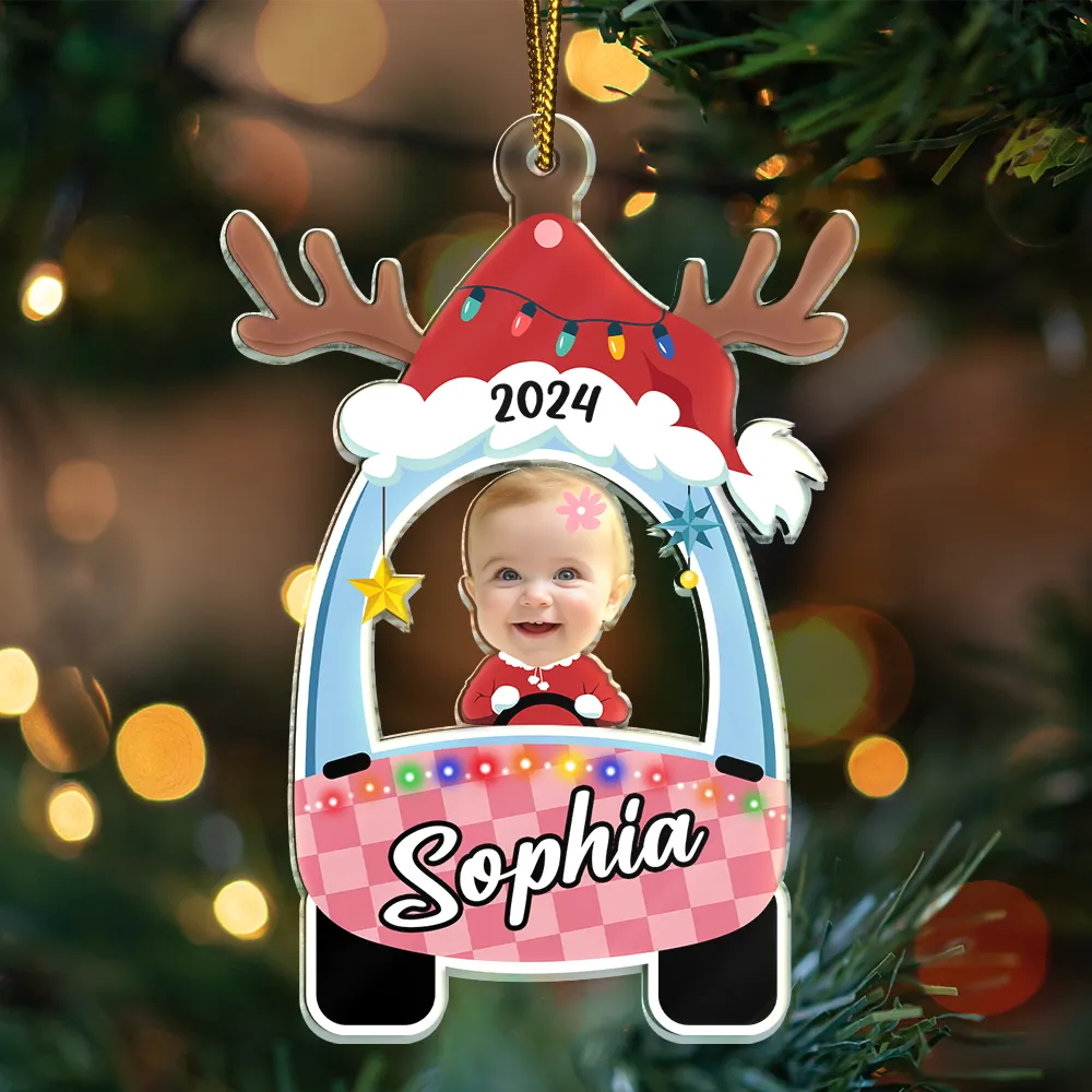 Custom Photo Cute Baby First Christmas Car - Personalized Cutout Acrylic Ornament - Image 4