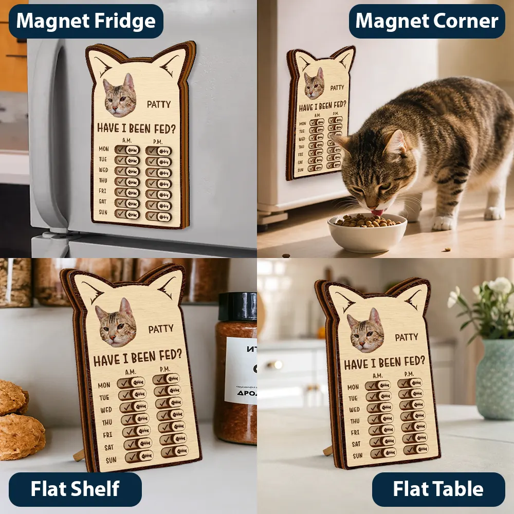 Custom Photo Cute Cat Ear Feed Medication Tracker - Personalized Wooden Pet Feeding Reminder - Image 7
