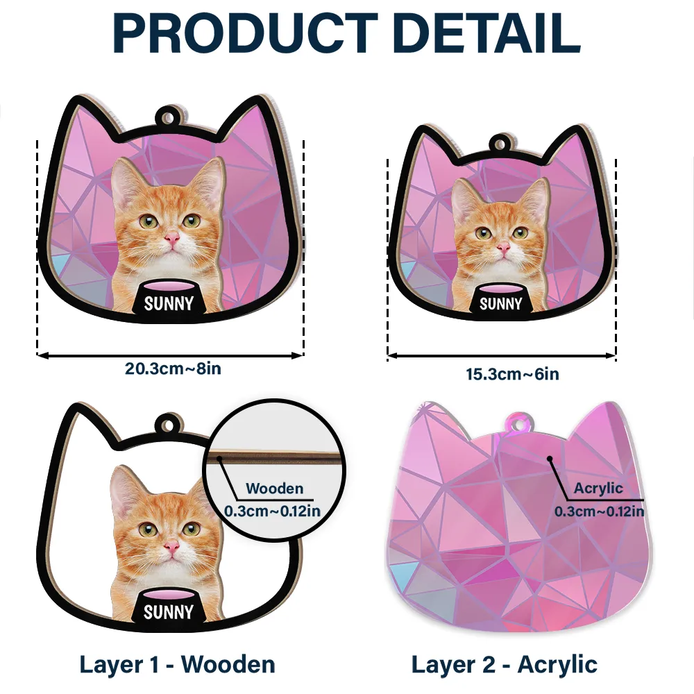 Custom Photo Cute Cat - Personalized Window Hanging Suncatcher Ornament - Image 6