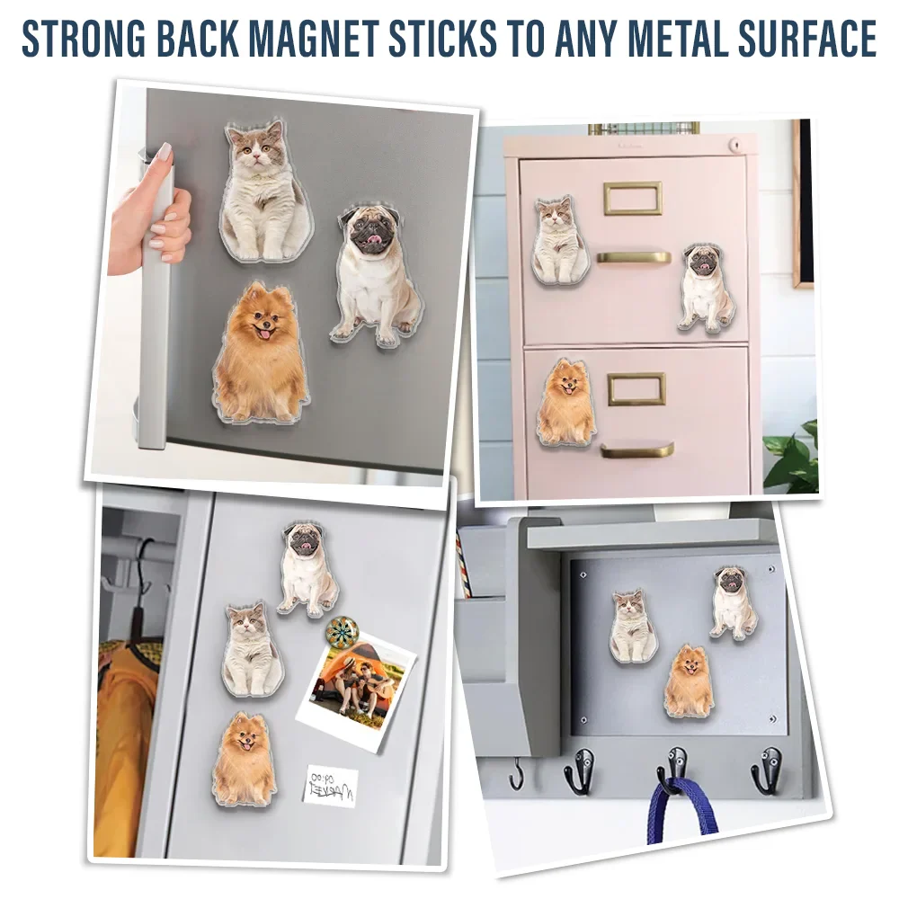 Custom Photo Cute Dog And Cat Gift For Pet Lovers - Personalized Acrylic Fridge Magnet - Image 7