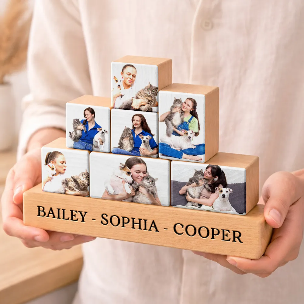 Custom Photo Cute Dog Cat For Pet Lover - Personalized Wooden Stacking Photo Blocks - Image 5